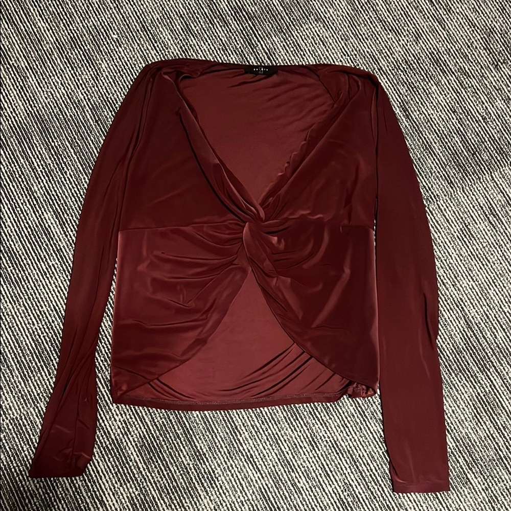 Burgundy Red Tie Front Blouse